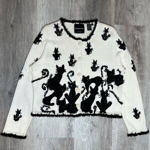Michael Simon Vintage Knit Cardigan Black Cat Cottagecore Cozy Sweater size XL